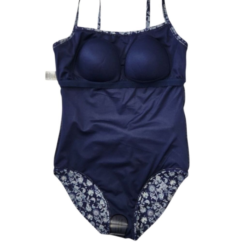 New! Carole Hochman Women Swimsuit Tie Waist Paisley Lined Blue White Large - Picture 11 of 13